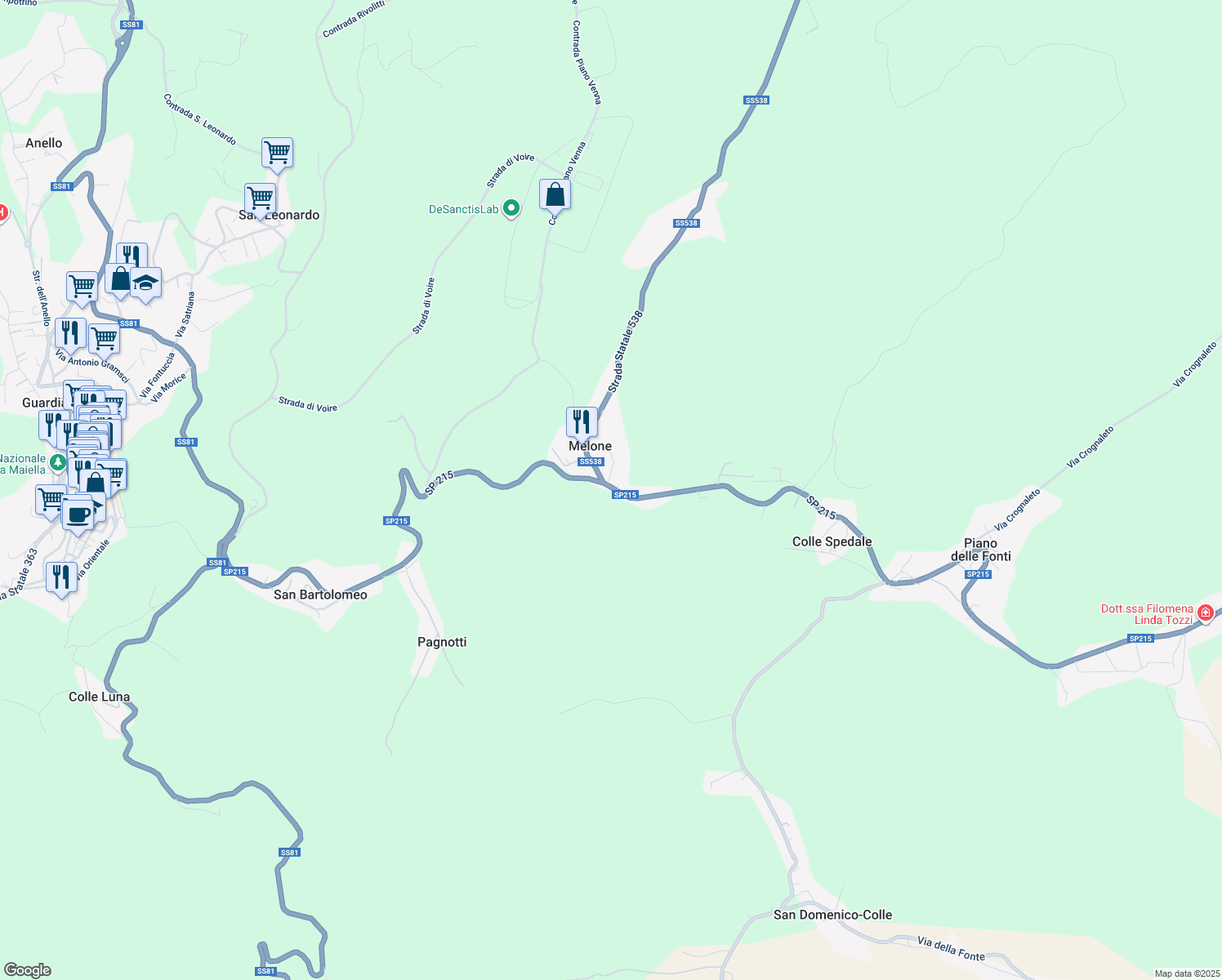 map of restaurants, bars, coffee shops, grocery stores, and more near 34 Località Melone in Provincia di Chieti