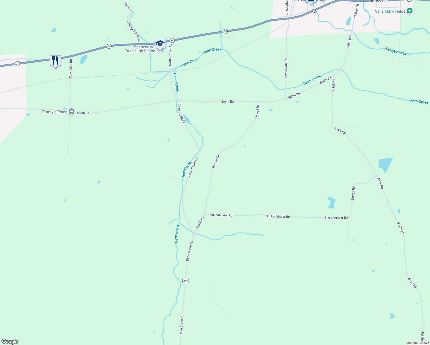 map of restaurants, bars, coffee shops, grocery stores, and more near 2-116 Howell Rd in Spencer