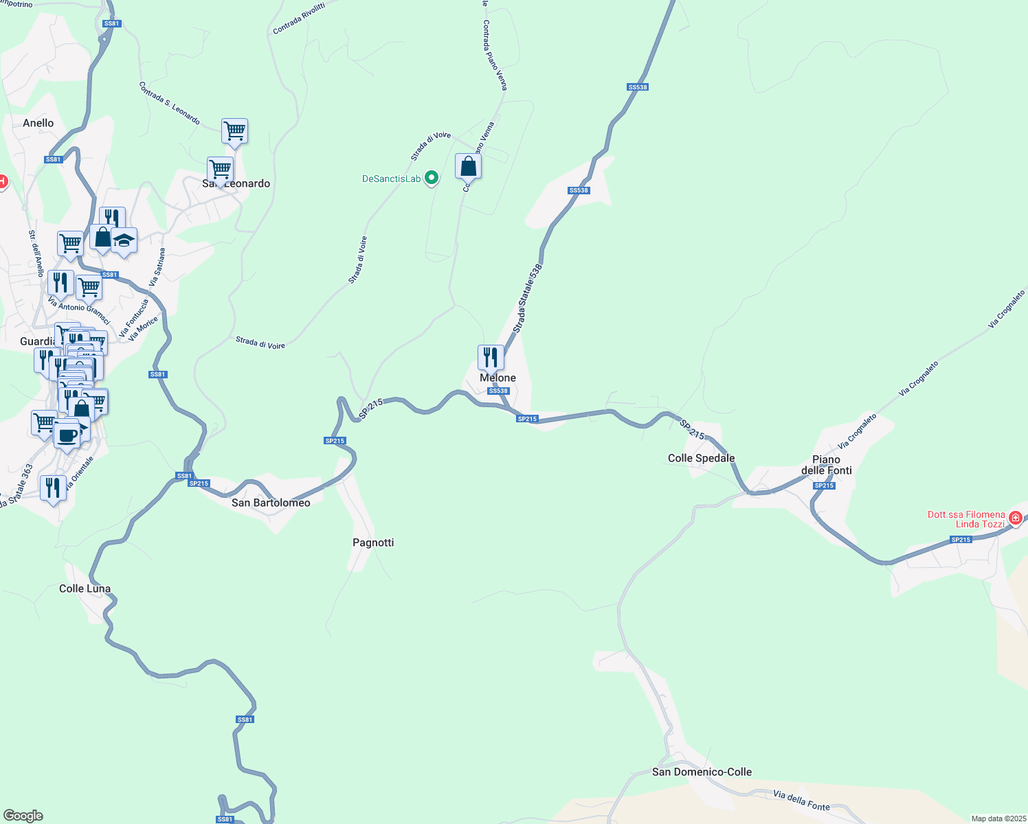 map of restaurants, bars, coffee shops, grocery stores, and more near 34 Località Melone in Provincia di Chieti