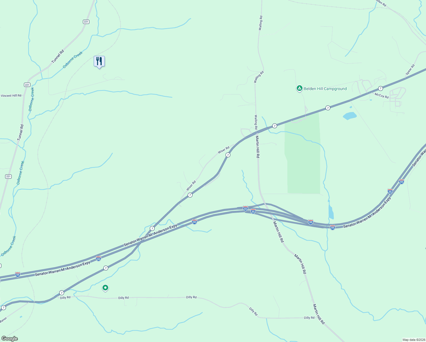 map of restaurants, bars, coffee shops, grocery stores, and more near 112 Wiser Rd in Port Crane