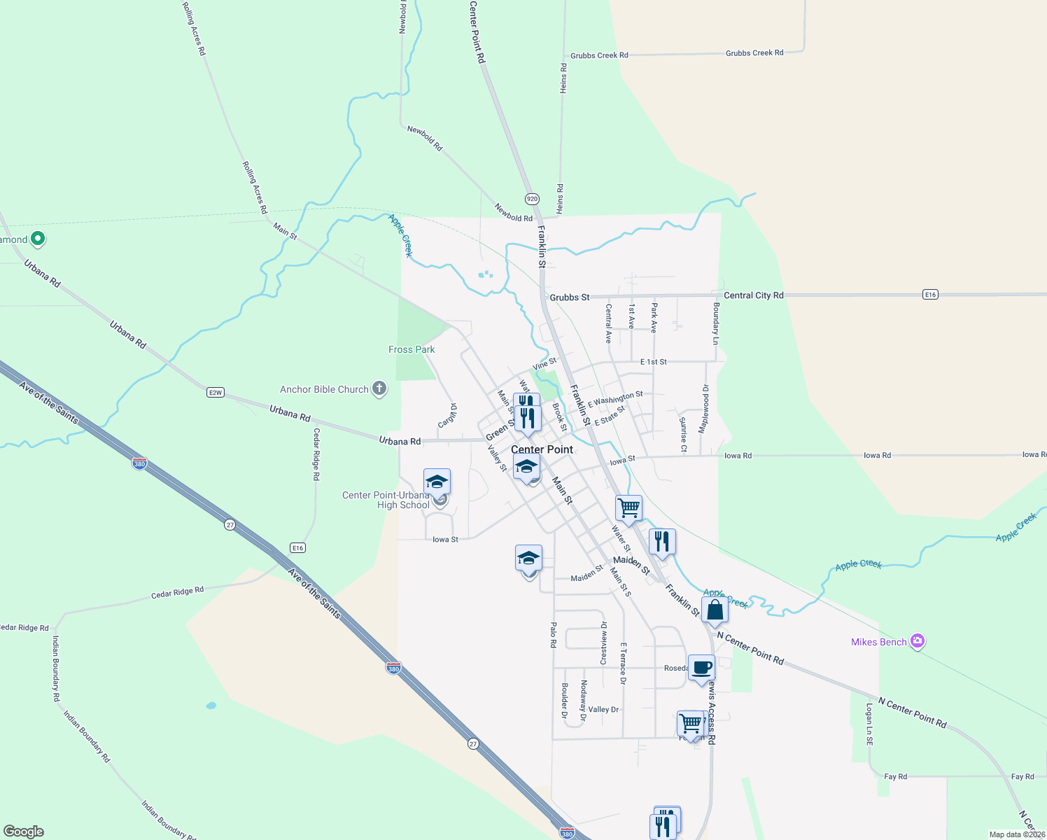 map of restaurants, bars, coffee shops, grocery stores, and more near 920 Main Street in Center Point