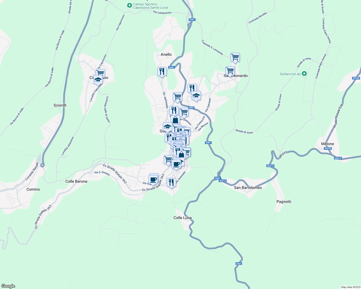 map of restaurants, bars, coffee shops, grocery stores, and more near 7-8 Largo Pignatari in Guardiagrele