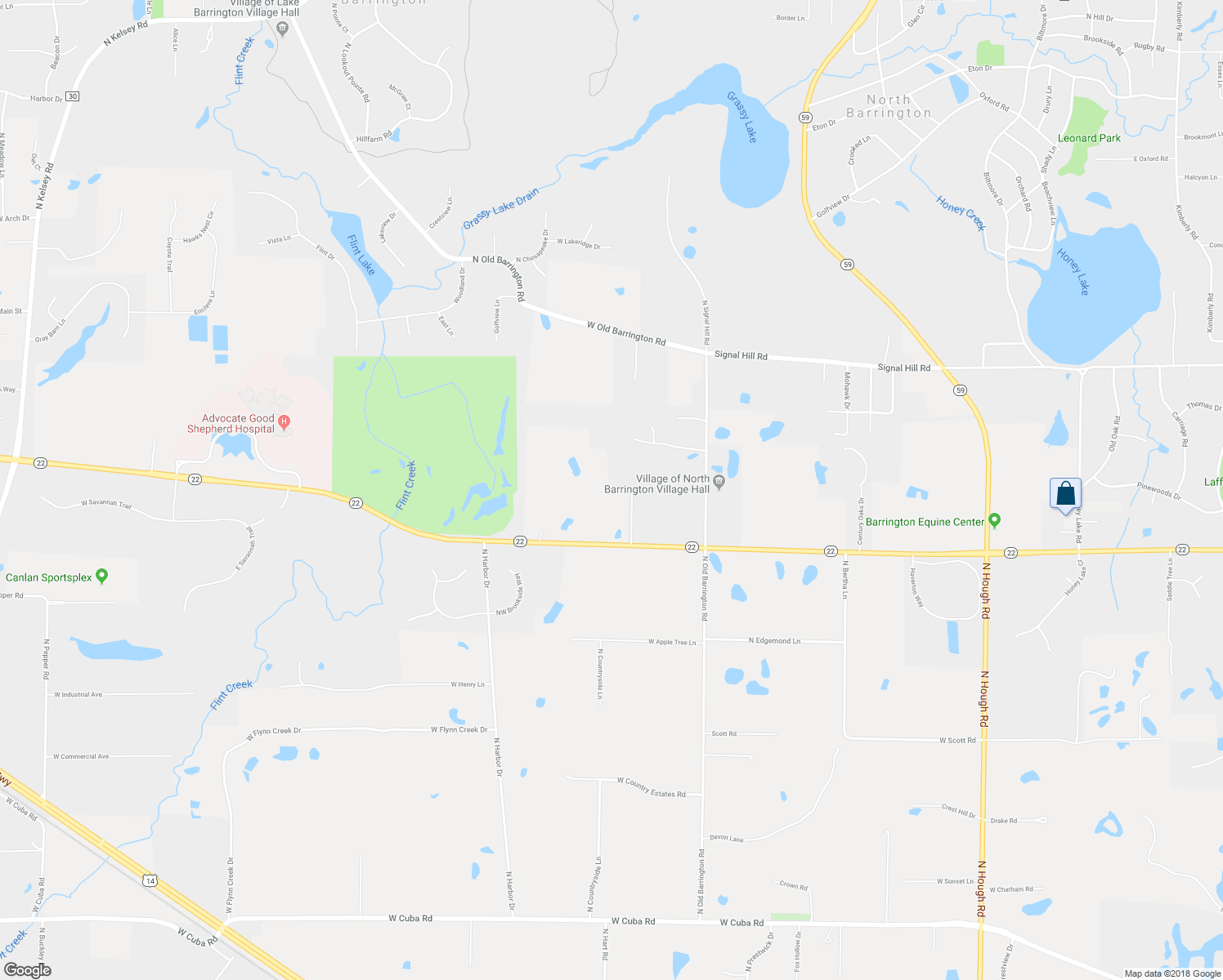 map of restaurants, bars, coffee shops, grocery stores, and more near 22640 North Cherry Hill Road in North Barrington