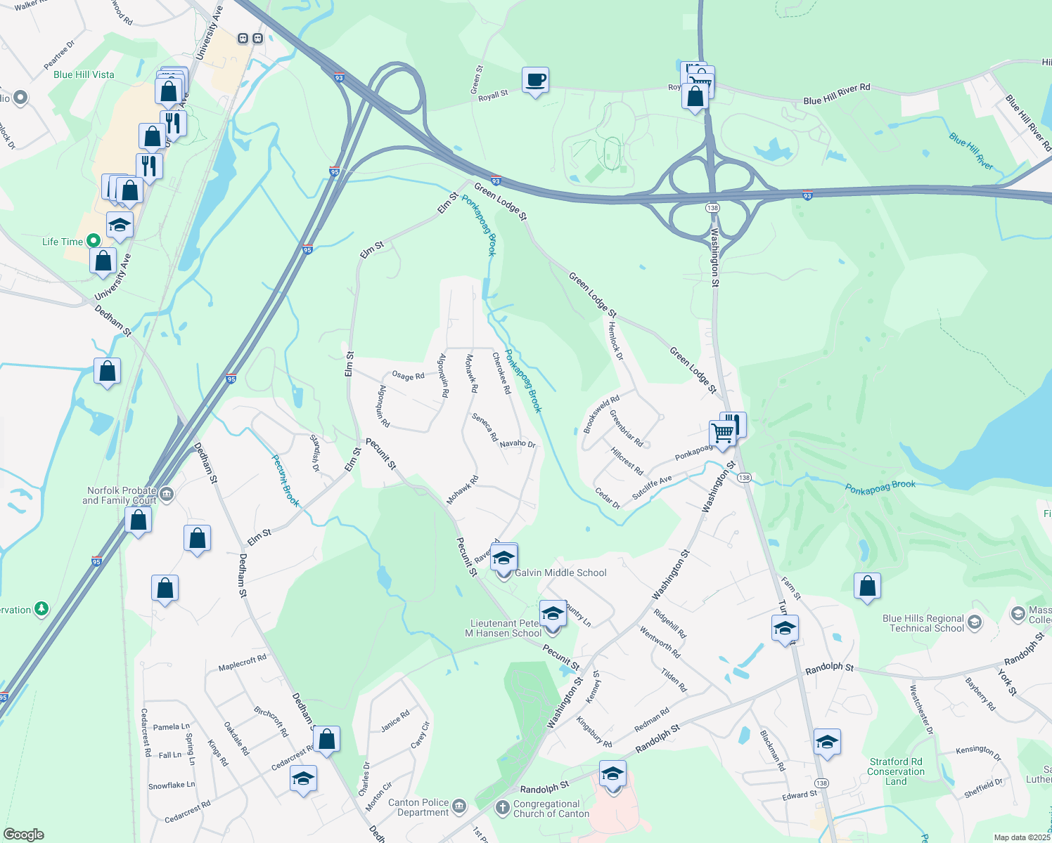 map of restaurants, bars, coffee shops, grocery stores, and more near 40 Cherokee Road in Canton
