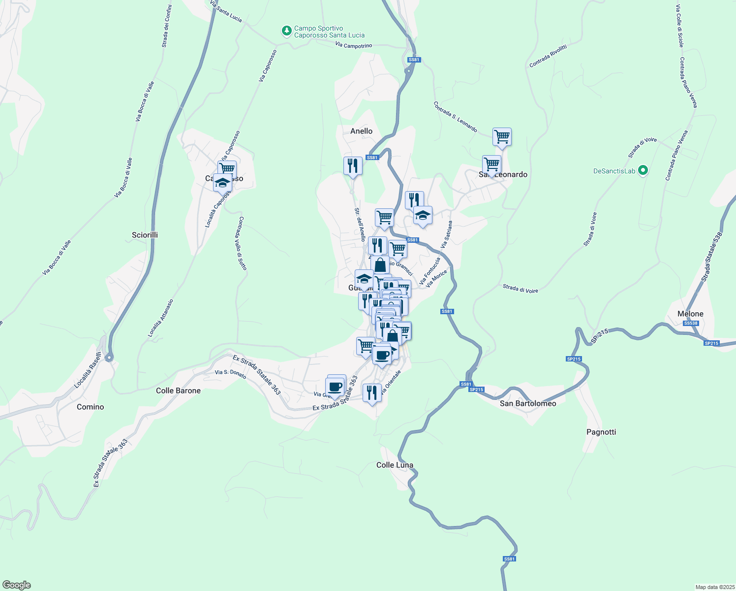 map of restaurants, bars, coffee shops, grocery stores, and more near 20 Via Farina Giangrisostomo in Guardiagrele