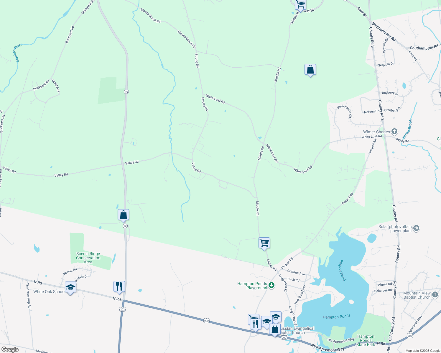 map of restaurants, bars, coffee shops, grocery stores, and more near 36 Valley Rd in Southampton