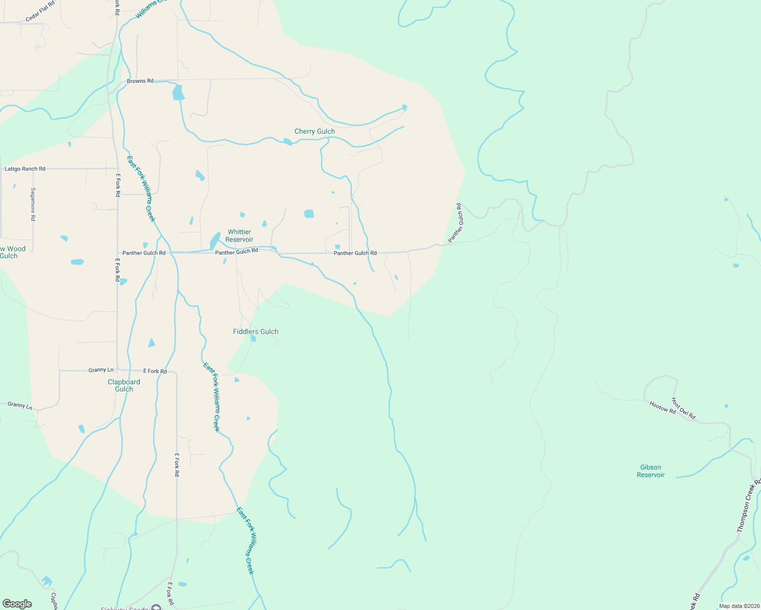 map of restaurants, bars, coffee shops, grocery stores, and more near 1247 Panther Gulch Road in Williams