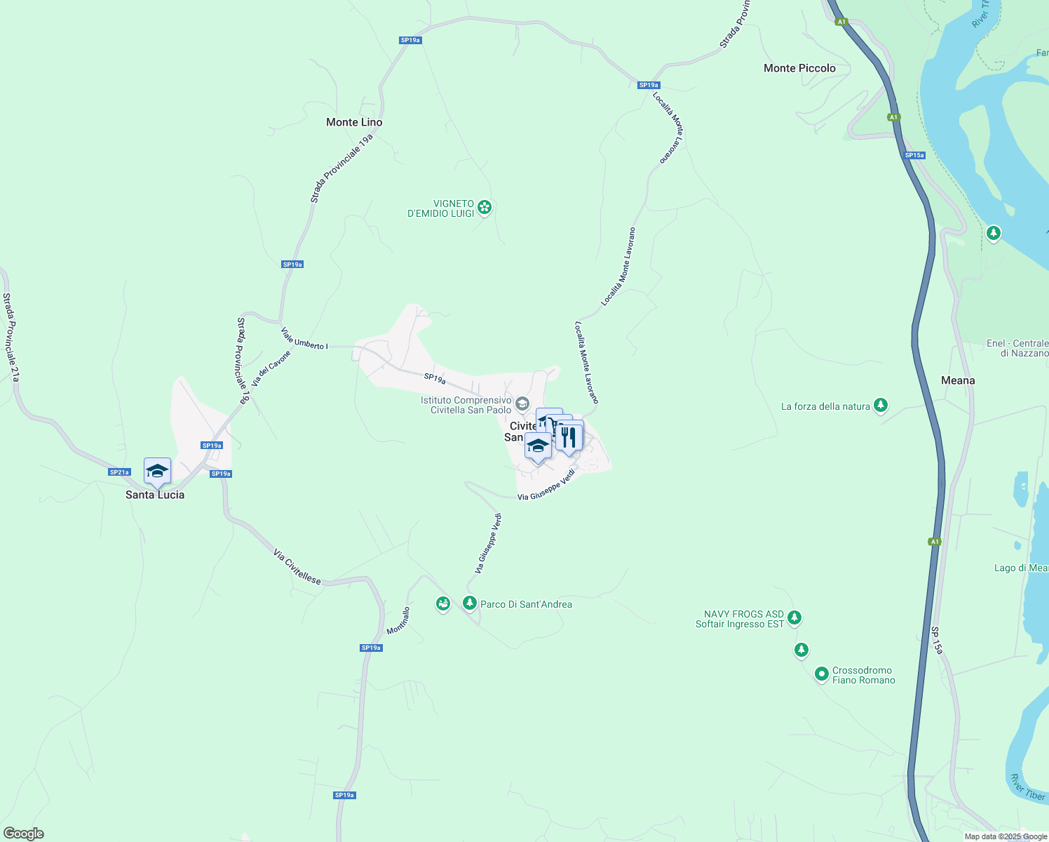 map of restaurants, bars, coffee shops, grocery stores, and more near 102 Viale Umberto I in Civitella San Paolo