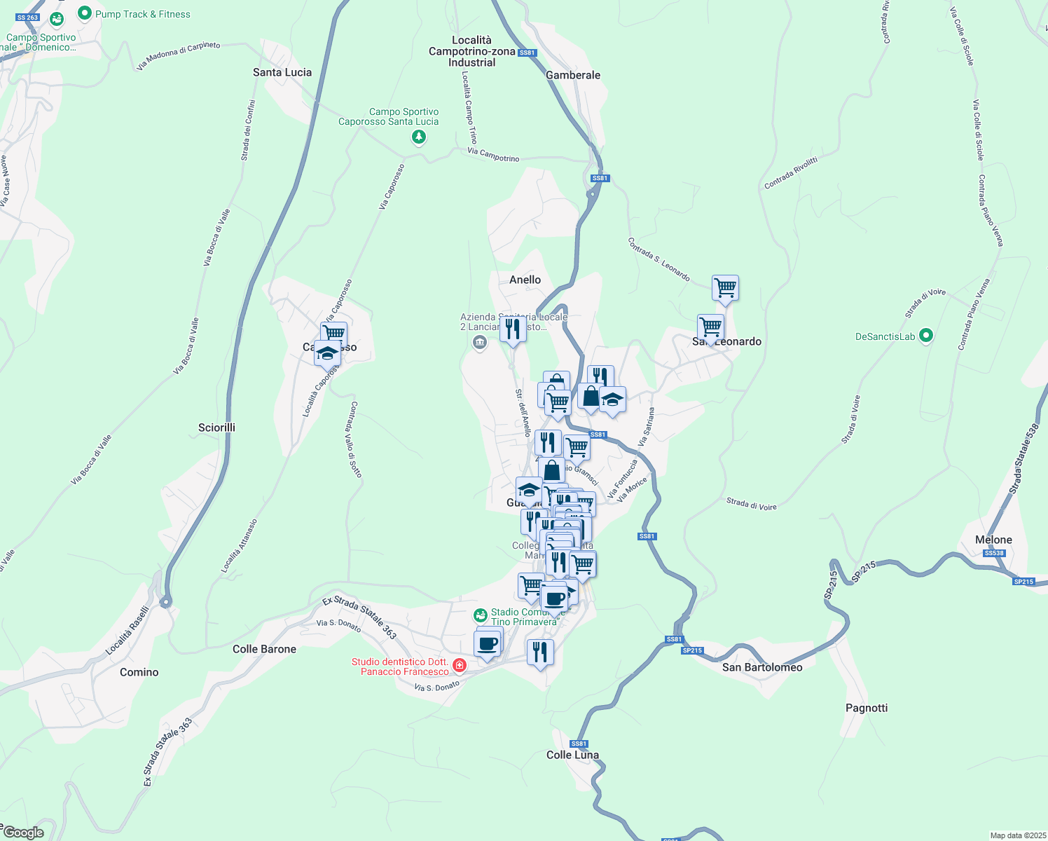 map of restaurants, bars, coffee shops, grocery stores, and more near 11 Via Anello in Guardiagrele