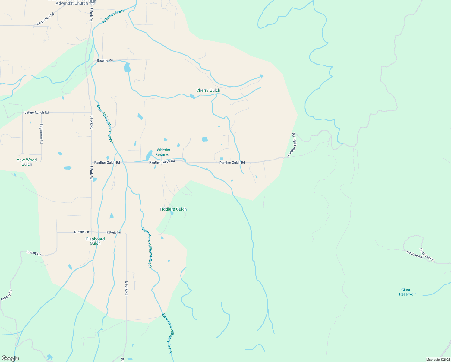 map of restaurants, bars, coffee shops, grocery stores, and more near 1065 Panther Gulch Road in Williams
