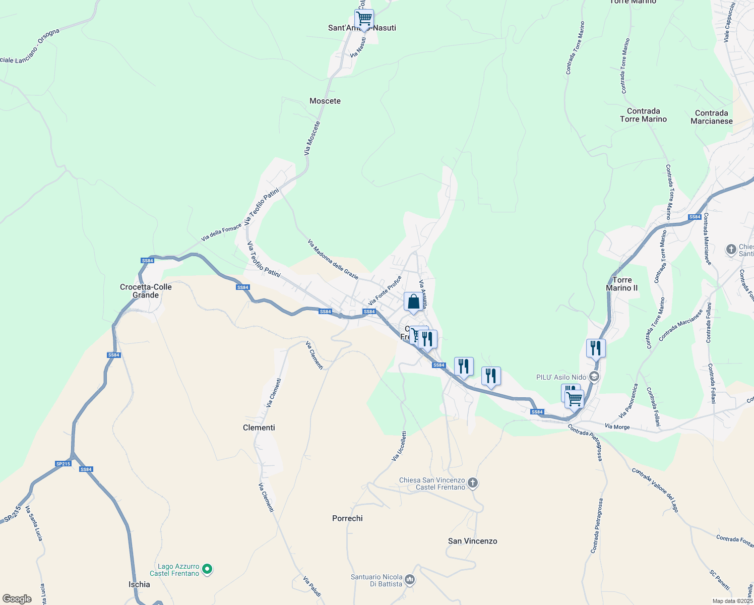 map of restaurants, bars, coffee shops, grocery stores, and more near 57 Via Giacomo Matteotti in Castel Frentano