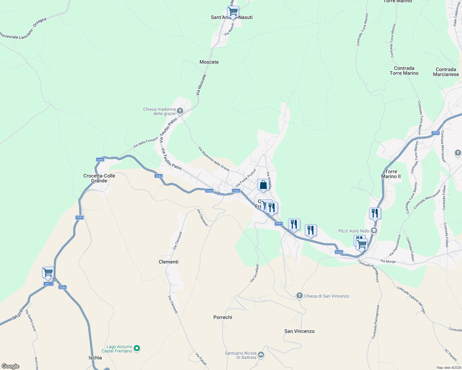 map of restaurants, bars, coffee shops, grocery stores, and more near 32 Via NICOLA DA GUARDIAGRELE in Castel Frentano
