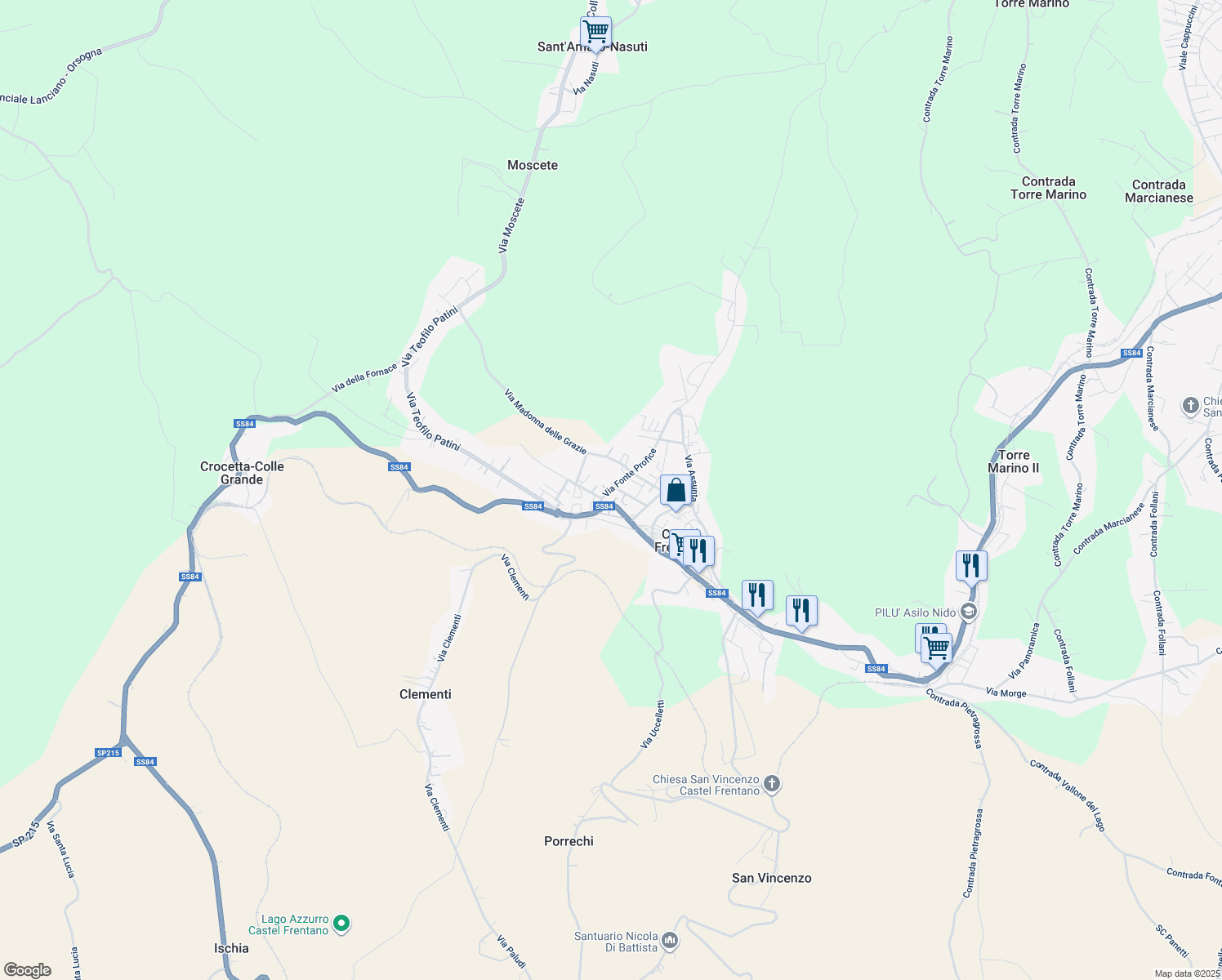 map of restaurants, bars, coffee shops, grocery stores, and more near 57 Via Giacomo Matteotti in Castel Frentano