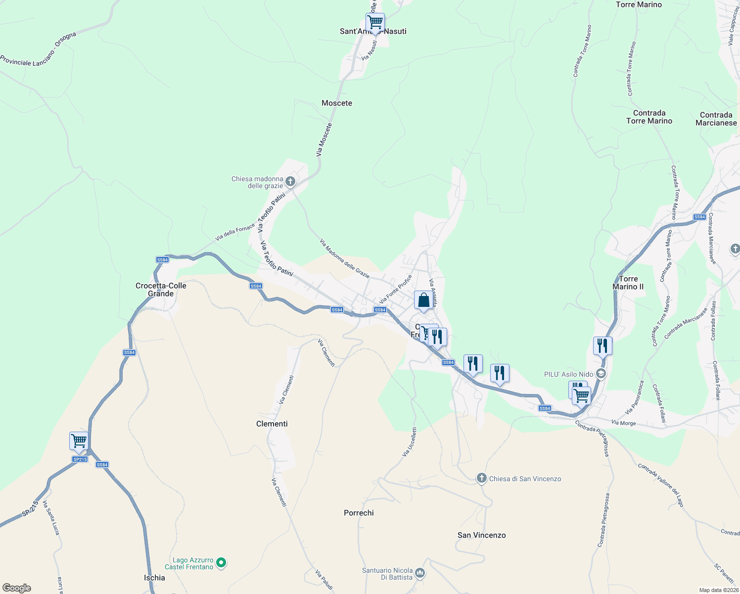 map of restaurants, bars, coffee shops, grocery stores, and more near 32 Via NICOLA DA GUARDIAGRELE in Castel Frentano
