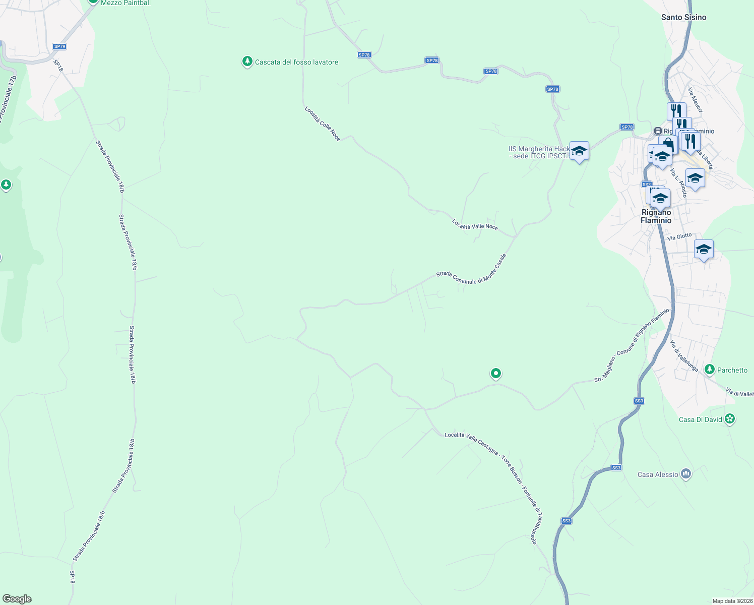 map of restaurants, bars, coffee shops, grocery stores, and more near 8 Strada Comunale Campo Maggiore in Città metropolitana di Roma Capitale