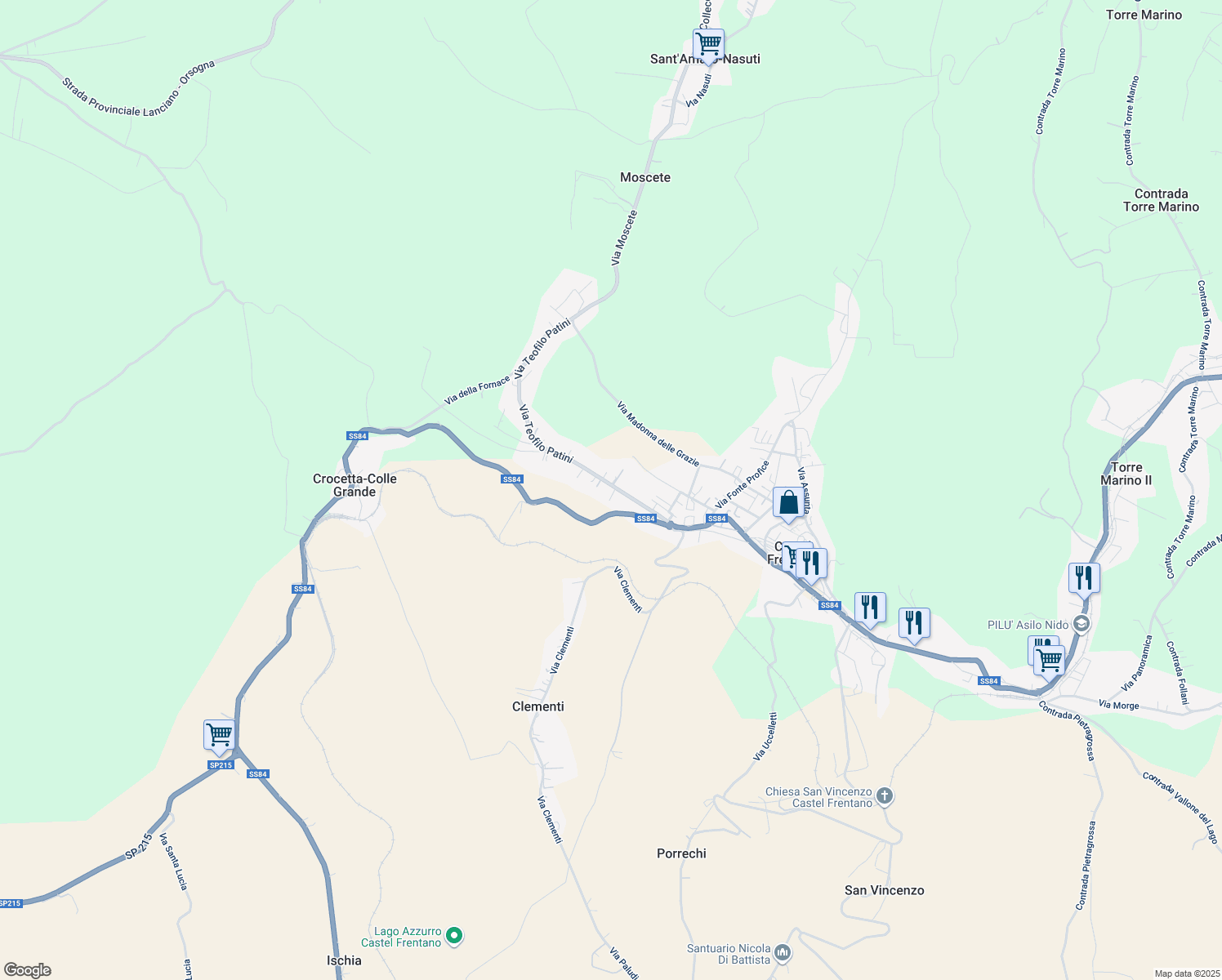 map of restaurants, bars, coffee shops, grocery stores, and more near 57 Via Teofilo Patini in Castel Frentano