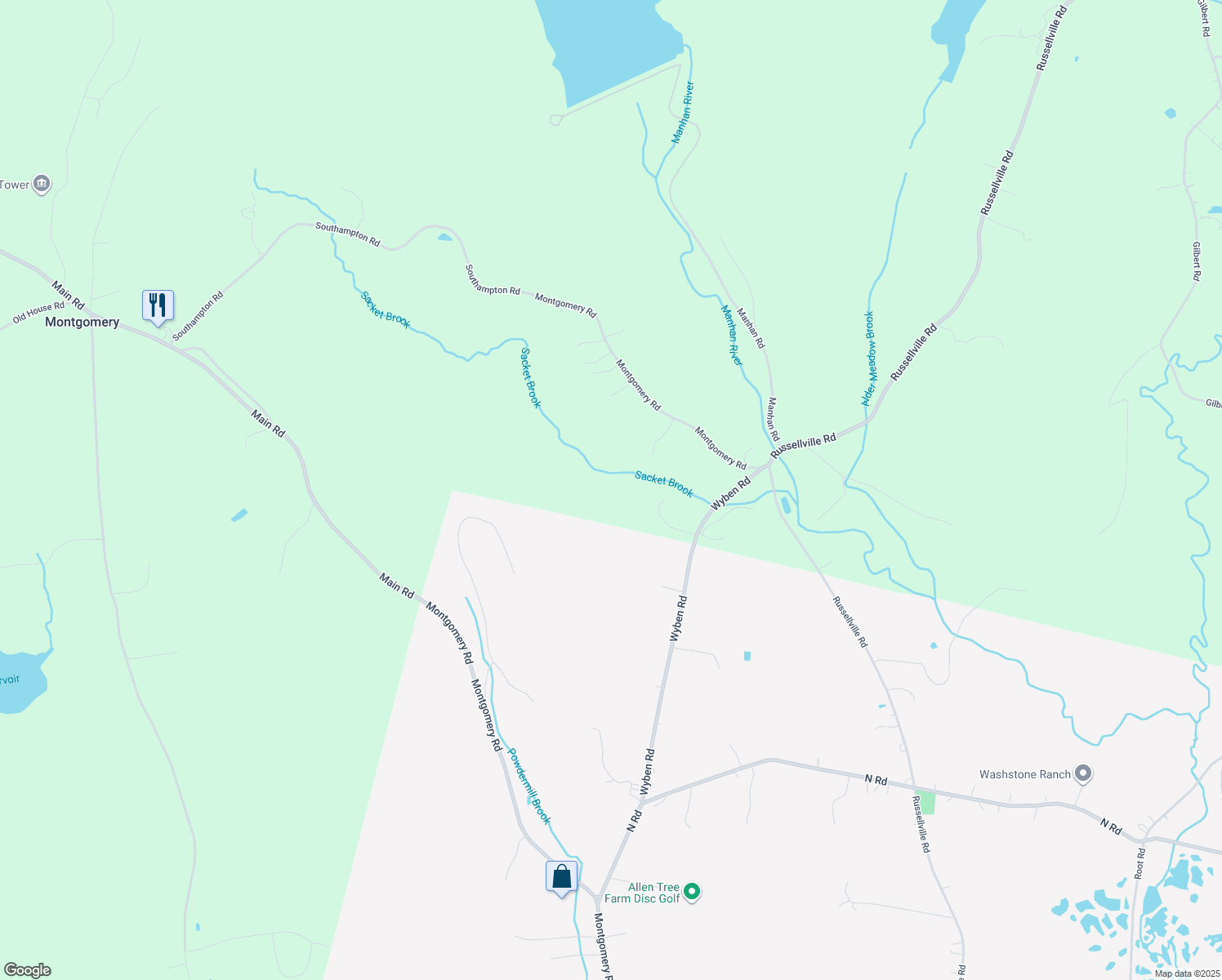 map of restaurants, bars, coffee shops, grocery stores, and more near 154 Russleville Road in Southampton