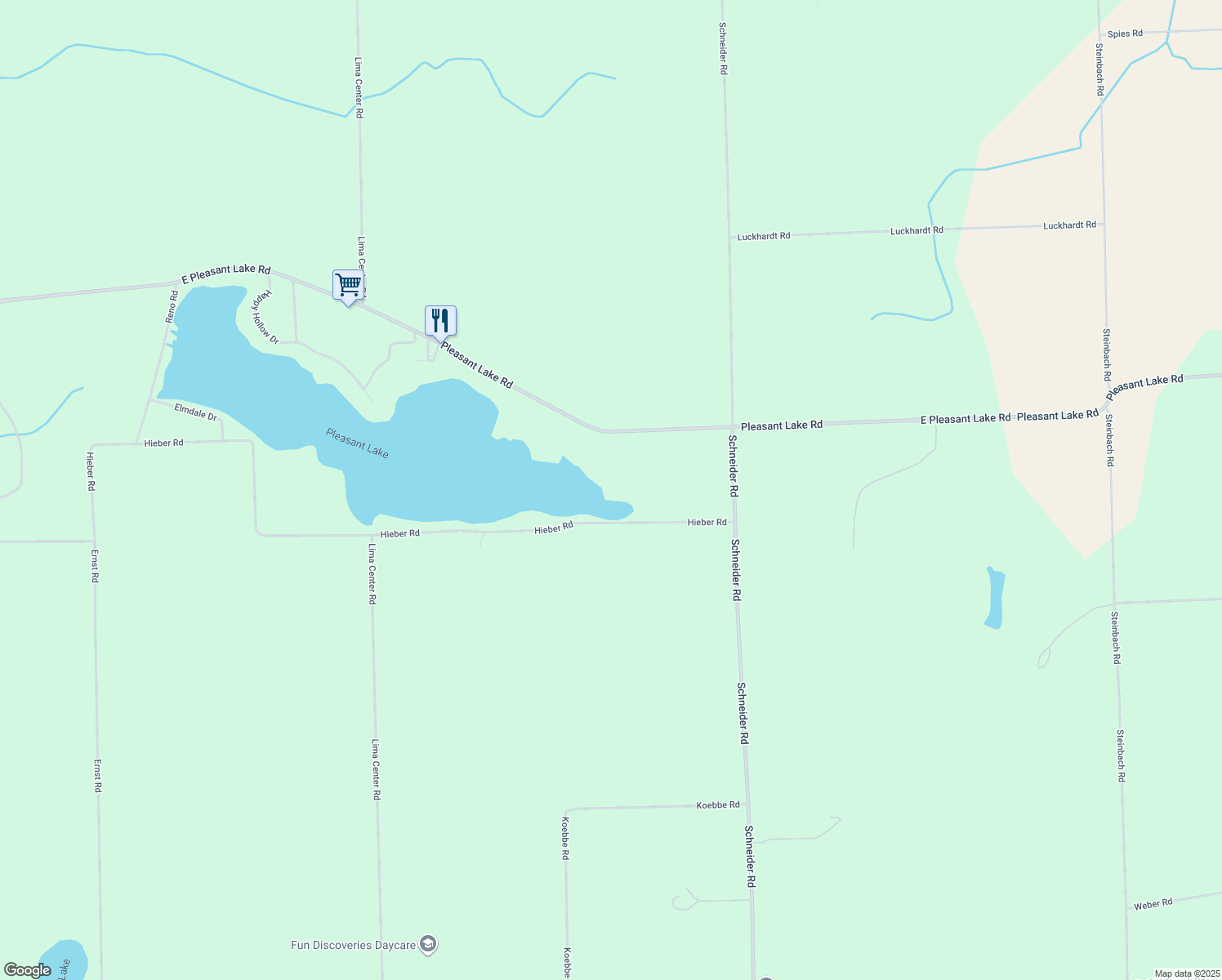 map of restaurants, bars, coffee shops, grocery stores, and more near 10885 East Pleasant Lake Road in Manchester