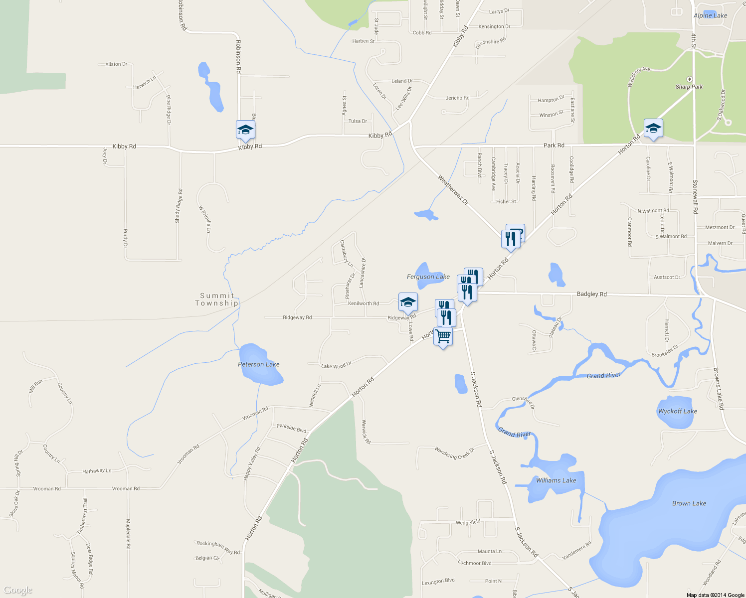 map of restaurants, bars, coffee shops, grocery stores, and more near 2222 Kenilworth Road in Jackson