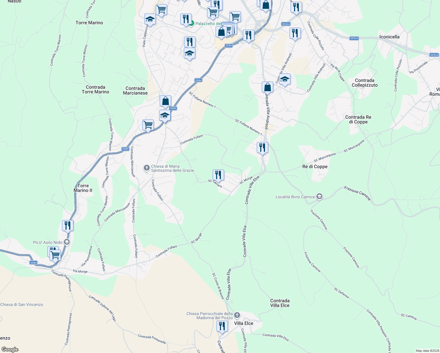 map of restaurants, bars, coffee shops, grocery stores, and more near 131 Contrada Follani in Provincia di Chieti