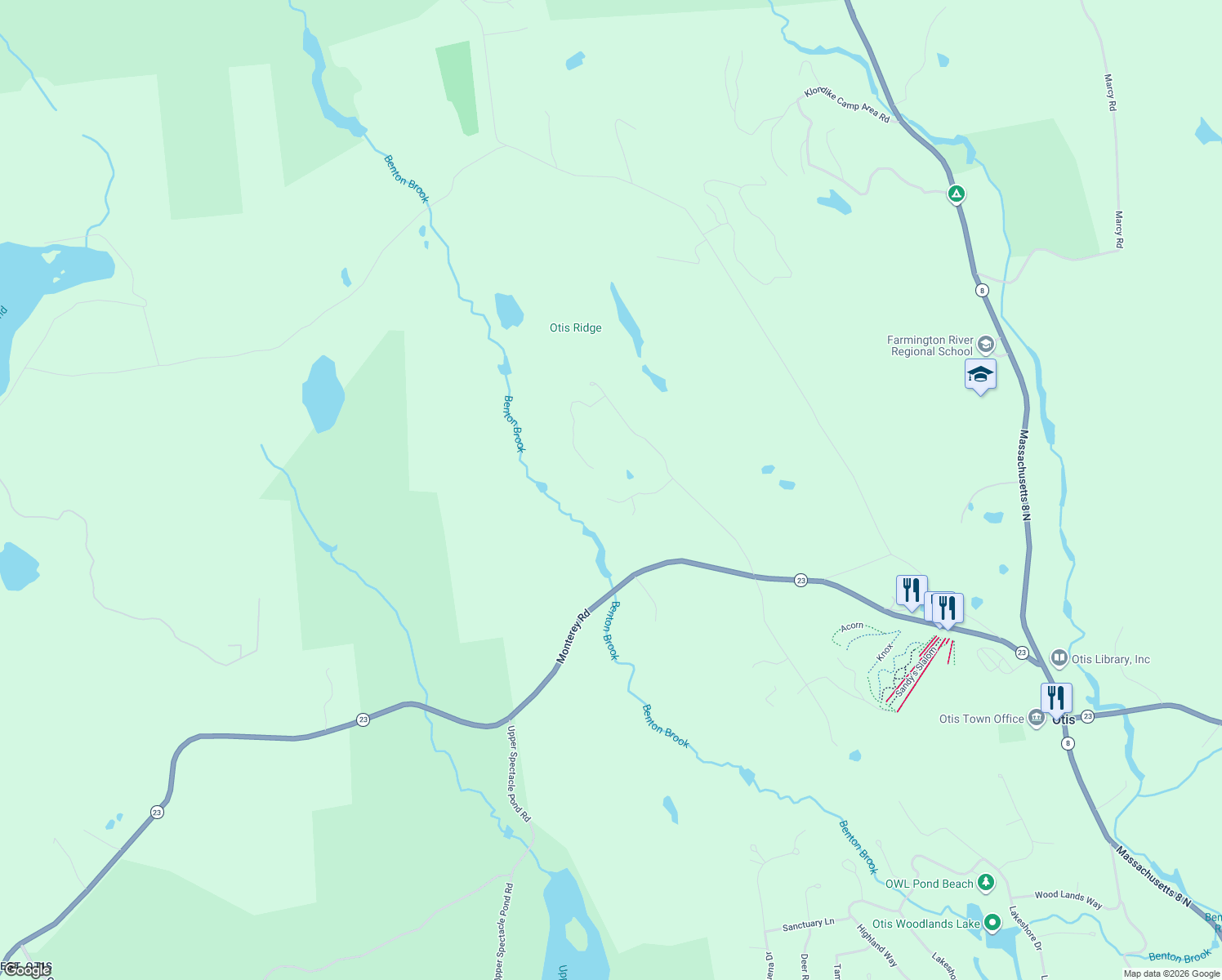 map of restaurants, bars, coffee shops, grocery stores, and more near 26 Bliven Road in Otis