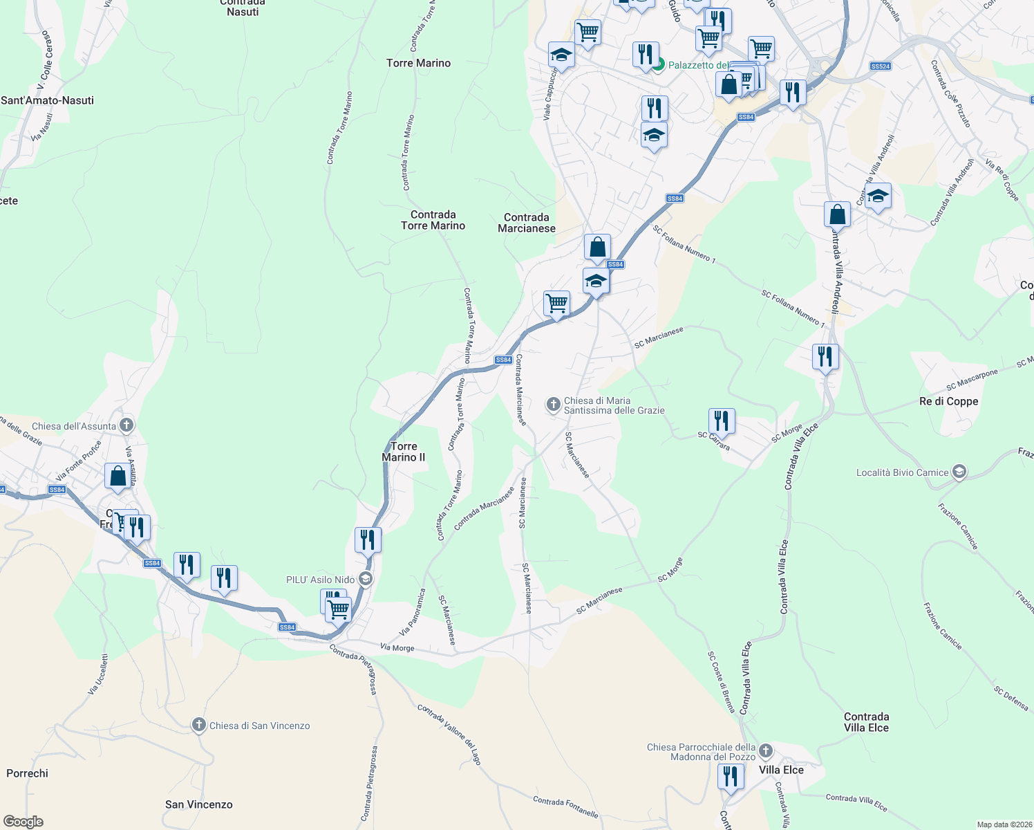 map of restaurants, bars, coffee shops, grocery stores, and more near 71A Contrada Marcianese in Lanciano