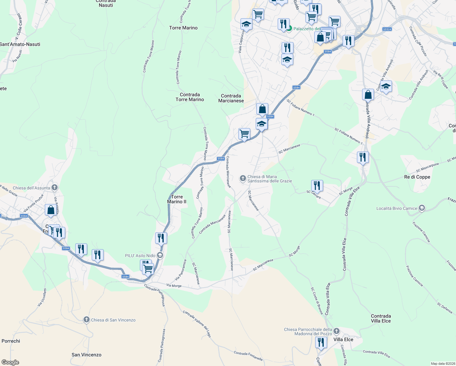 map of restaurants, bars, coffee shops, grocery stores, and more near 71A Contrada Marcianese in Lanciano