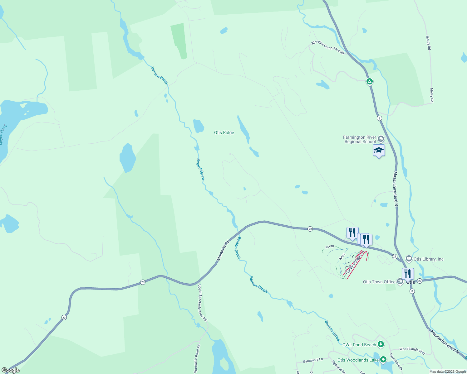 map of restaurants, bars, coffee shops, grocery stores, and more near 26 Bliven Road in Otis