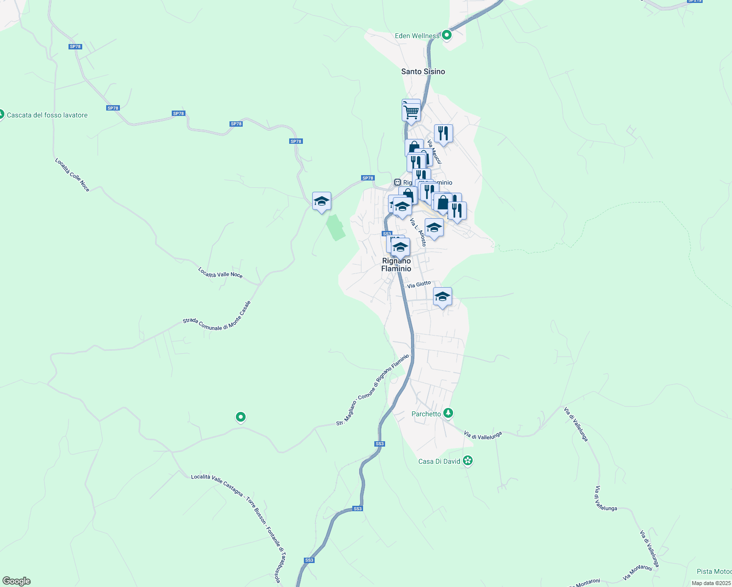 map of restaurants, bars, coffee shops, grocery stores, and more near 60 Via Ponchielli in Rignano Flaminio