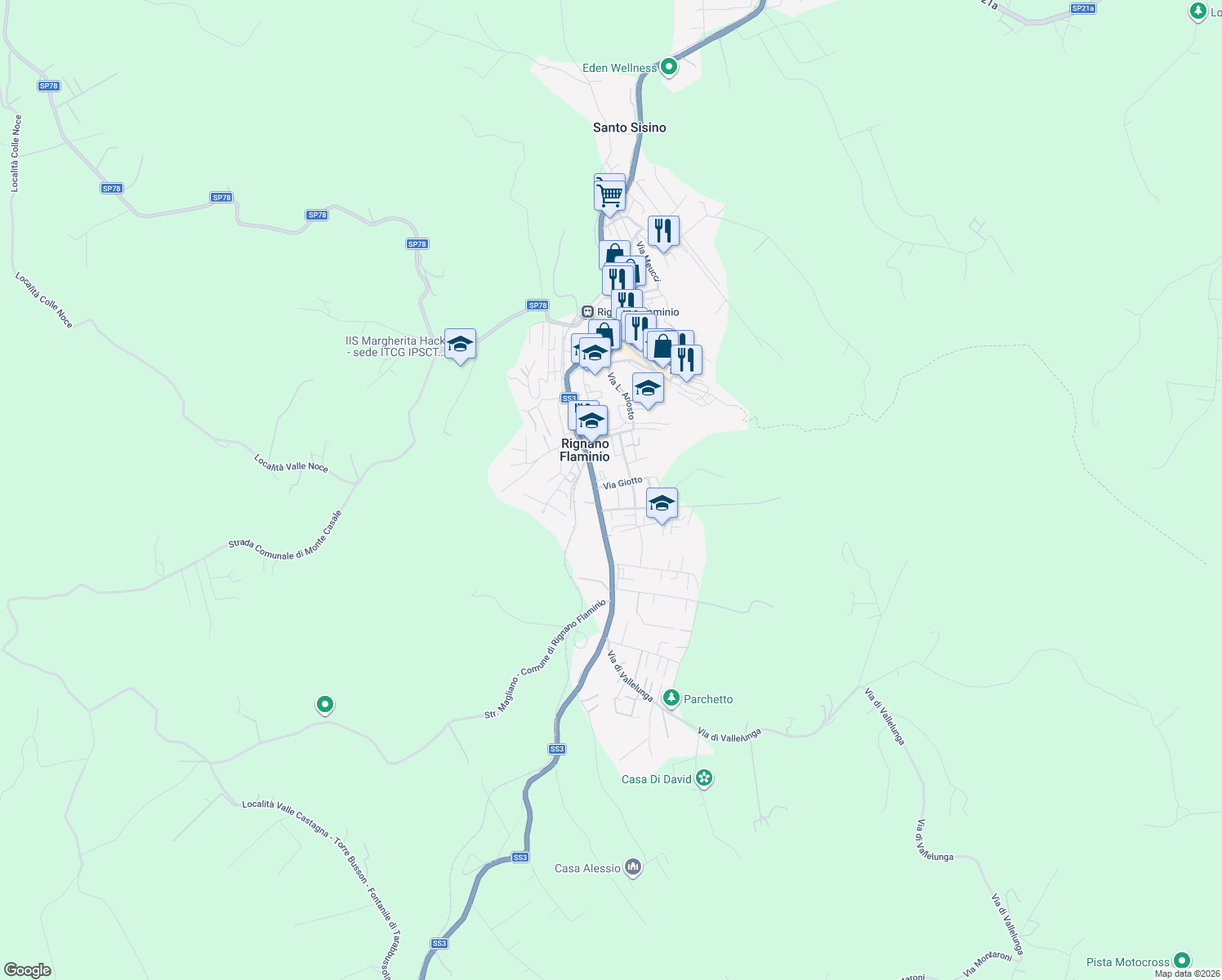 map of restaurants, bars, coffee shops, grocery stores, and more near 8 Via Giotto in Rignano Flaminio