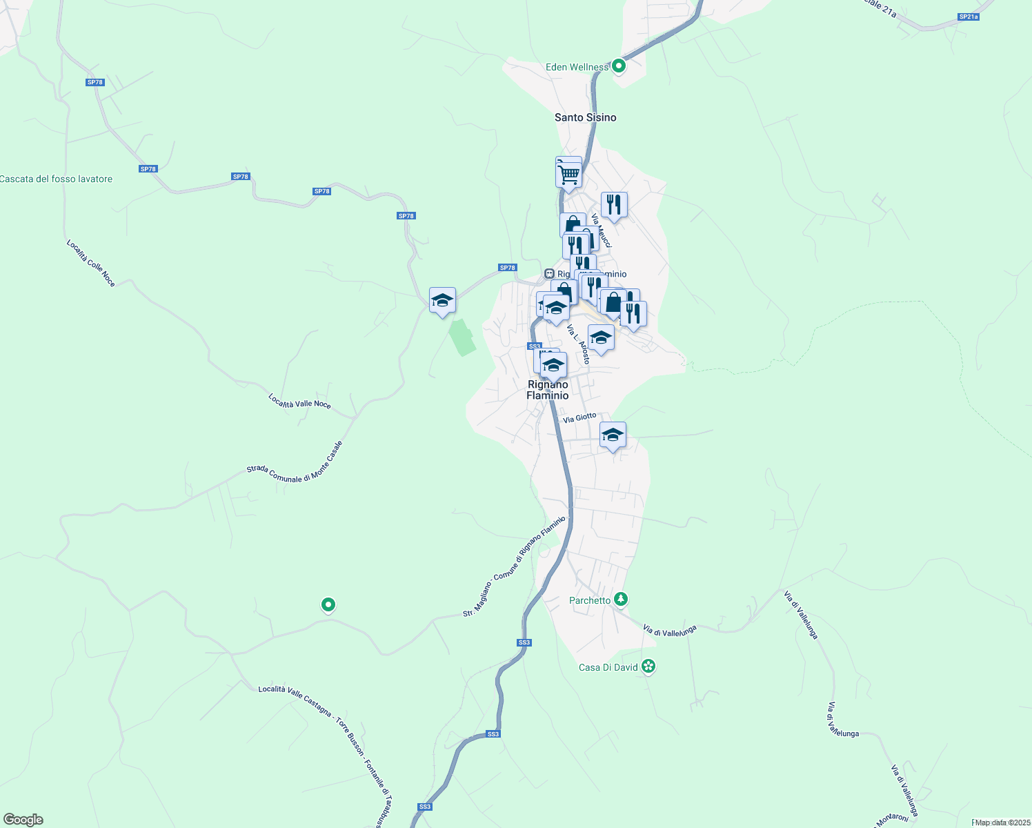 map of restaurants, bars, coffee shops, grocery stores, and more near 60 Via Ponchielli in Rignano Flaminio