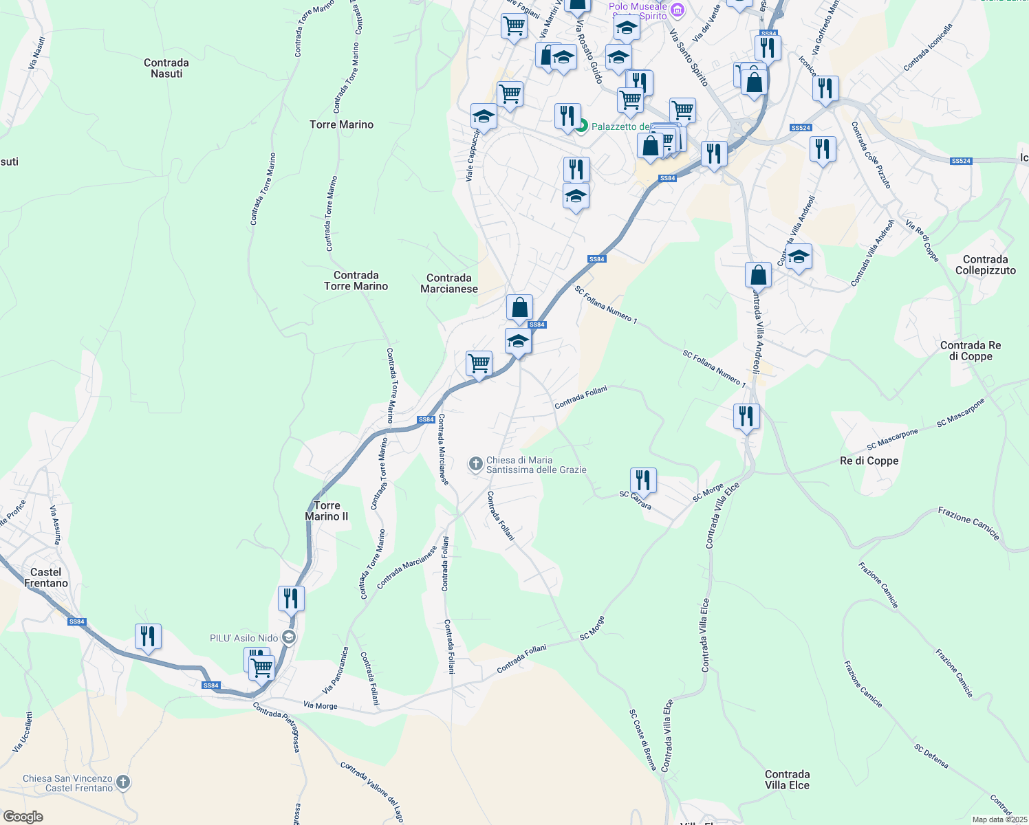 map of restaurants, bars, coffee shops, grocery stores, and more near 185 Contrada Follani in Lanciano