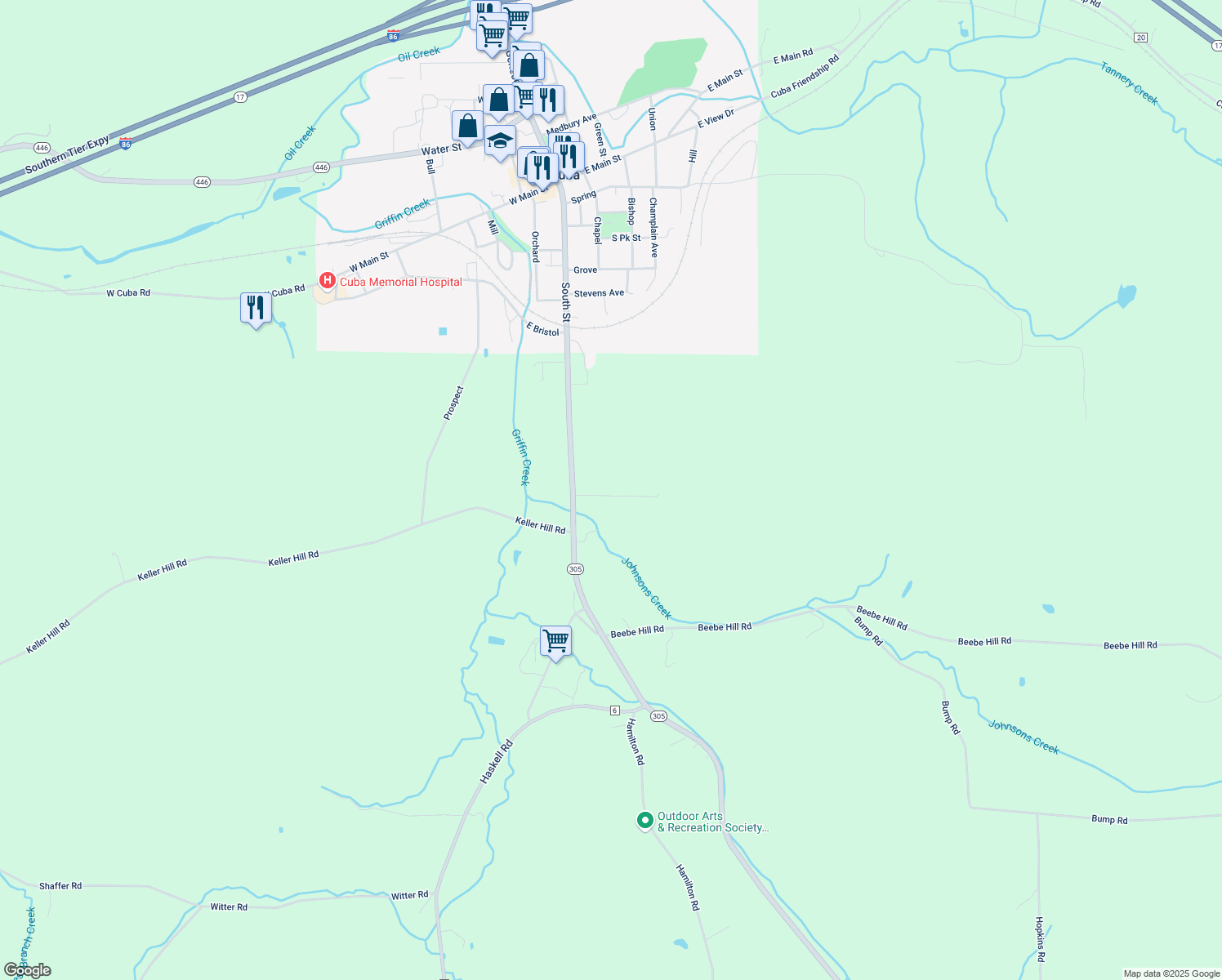 map of restaurants, bars, coffee shops, grocery stores, and more near 9356 Bradley Avenue in Cuba