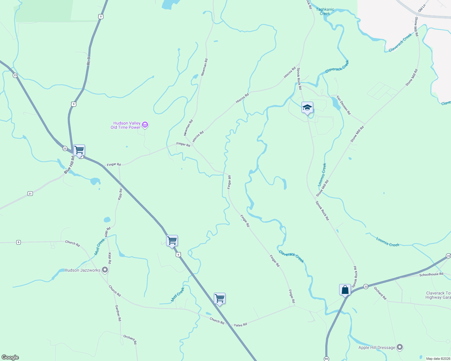 map of restaurants, bars, coffee shops, grocery stores, and more near 235 Fingar Road in Hudson