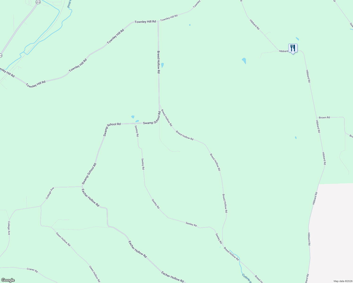 map of restaurants, bars, coffee shops, grocery stores, and more near 96 Crystal Lane in Corning