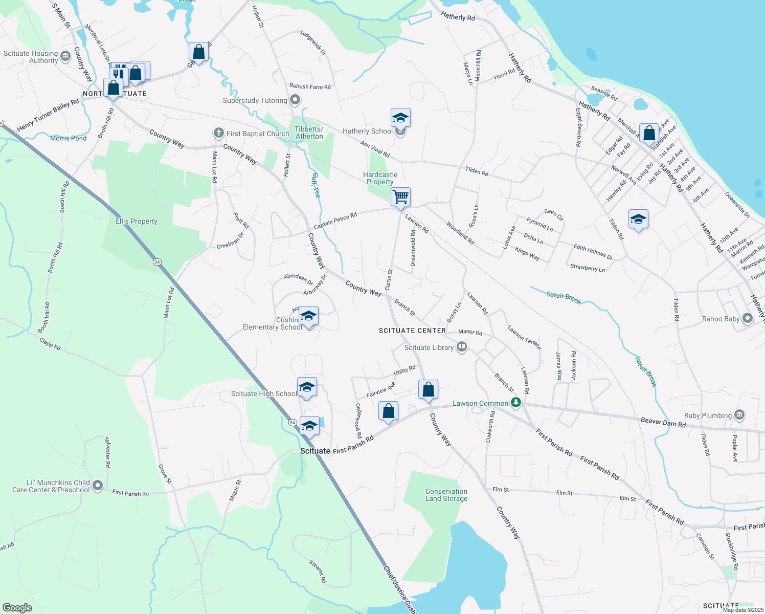 map of restaurants, bars, coffee shops, grocery stores, and more near 449 Country Way in Scituate
