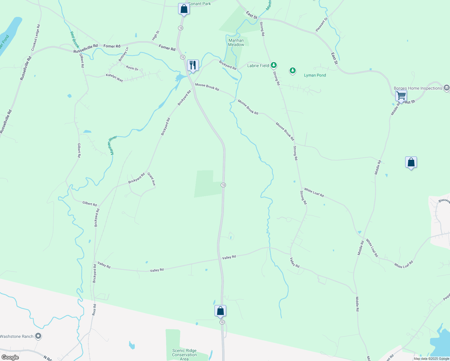 map of restaurants, bars, coffee shops, grocery stores, and more near 307-397 Massachusetts Route 10 in Southampton