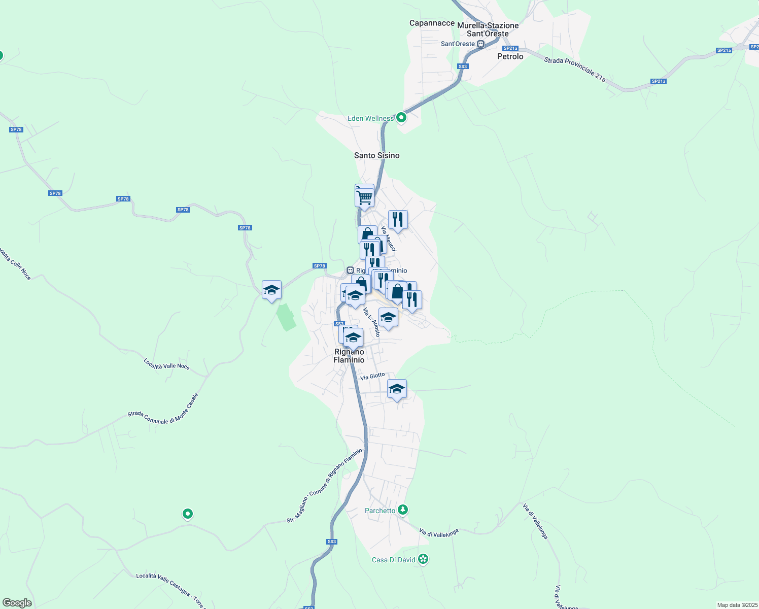 map of restaurants, bars, coffee shops, grocery stores, and more near 5 Via degli Orti in Rignano Flaminio