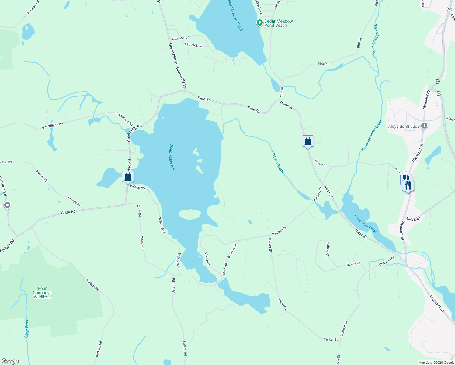 map of restaurants, bars, coffee shops, grocery stores, and more near 48 Salminen Drive in Leicester