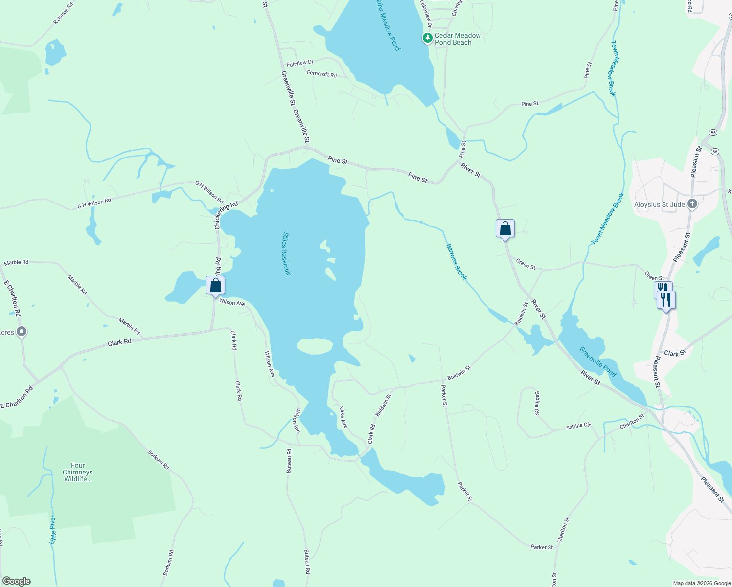map of restaurants, bars, coffee shops, grocery stores, and more near 48 Salminen Drive in Leicester