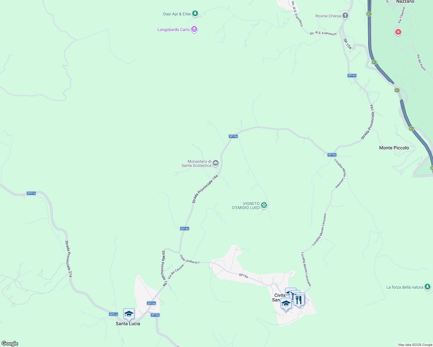 map of restaurants, bars, coffee shops, grocery stores, and more near 7 Località Monte Lino in Città metropolitana di Roma Capitale