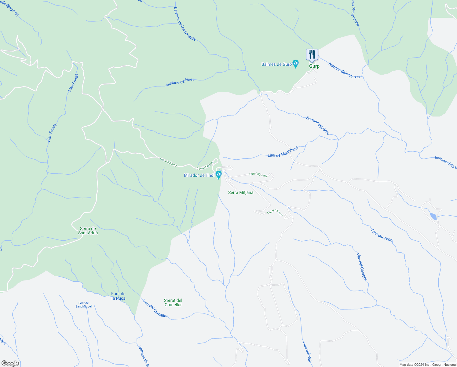 map of restaurants, bars, coffee shops, grocery stores, and more near Camí d'Areny in Lleida