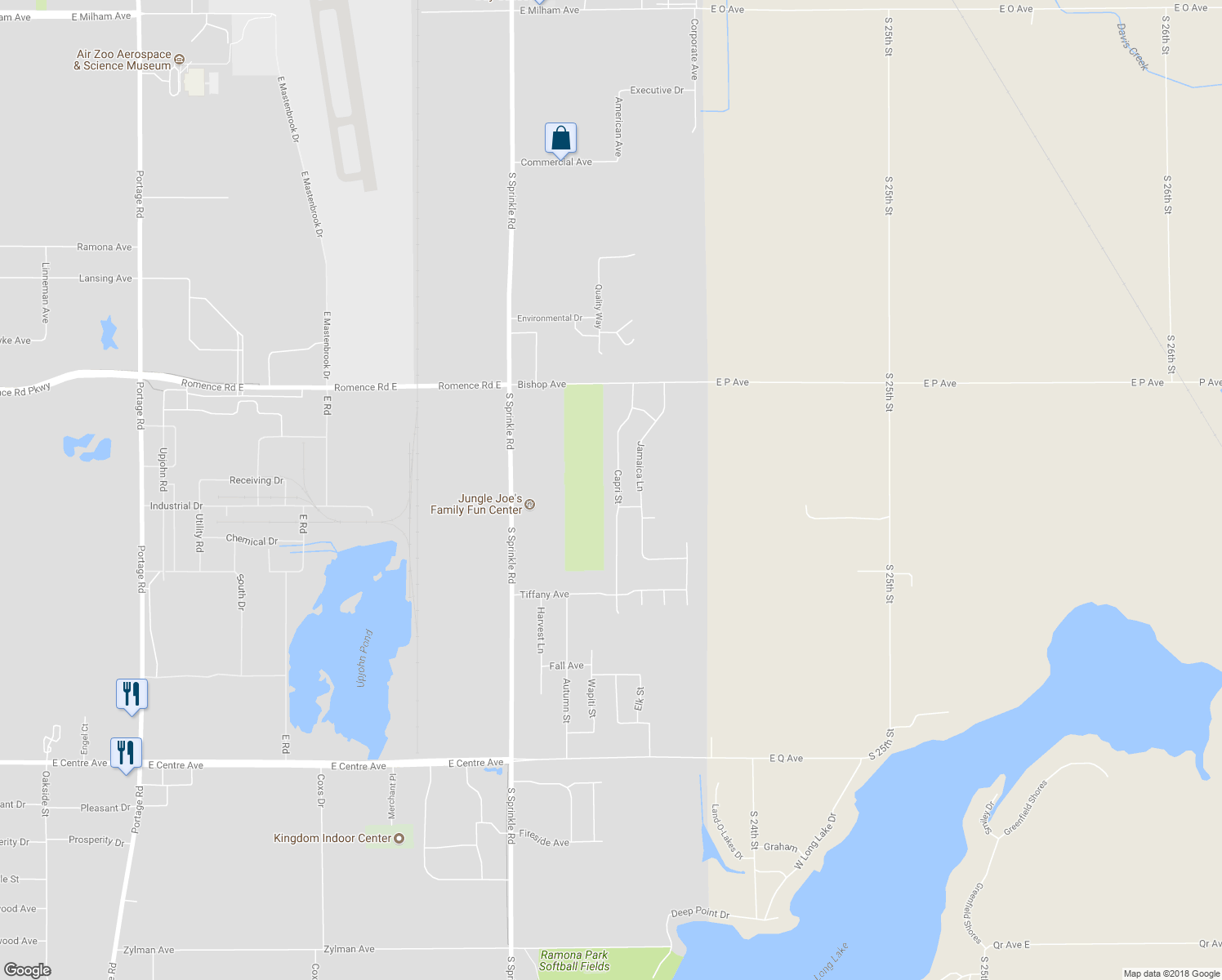 map of restaurants, bars, coffee shops, grocery stores, and more near 7246 Capri Street in Portage