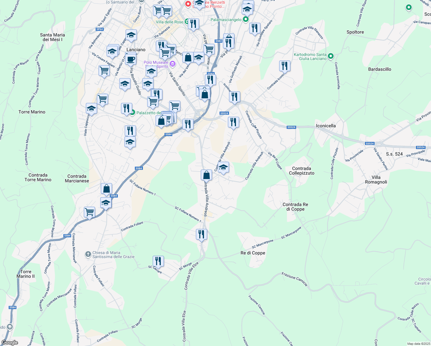 map of restaurants, bars, coffee shops, grocery stores, and more near in Lanciano