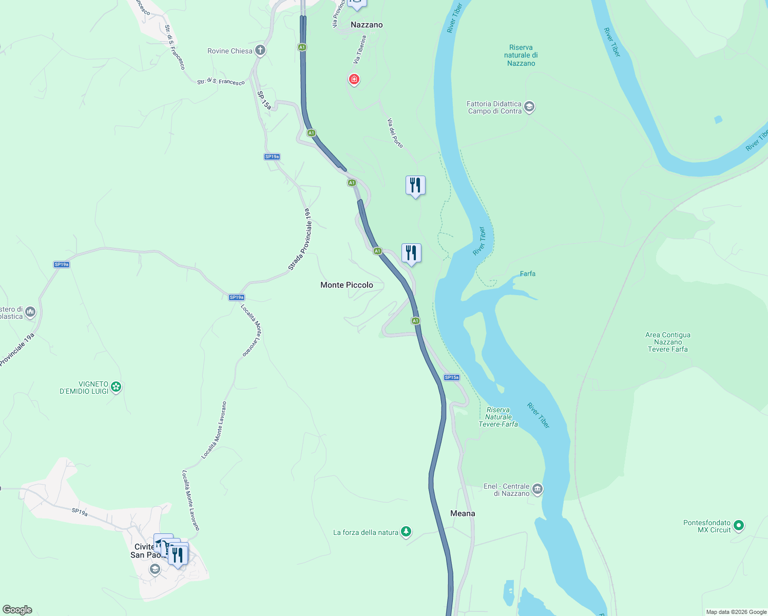 map of restaurants, bars, coffee shops, grocery stores, and more near 63 Via di Monte Piccolo in Città metropolitana di Roma Capitale