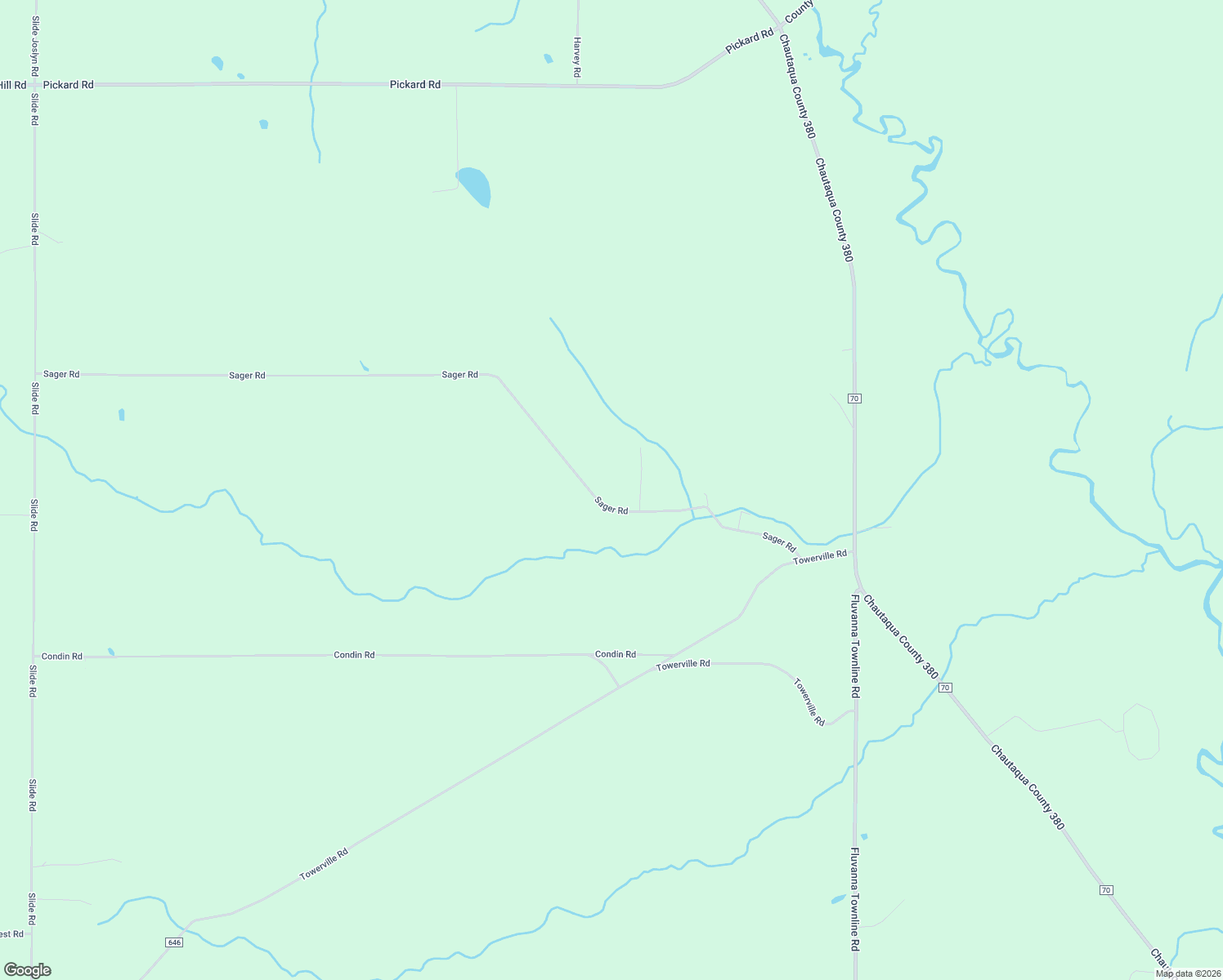 map of restaurants, bars, coffee shops, grocery stores, and more near 3796 Sager Road in Sinclairville