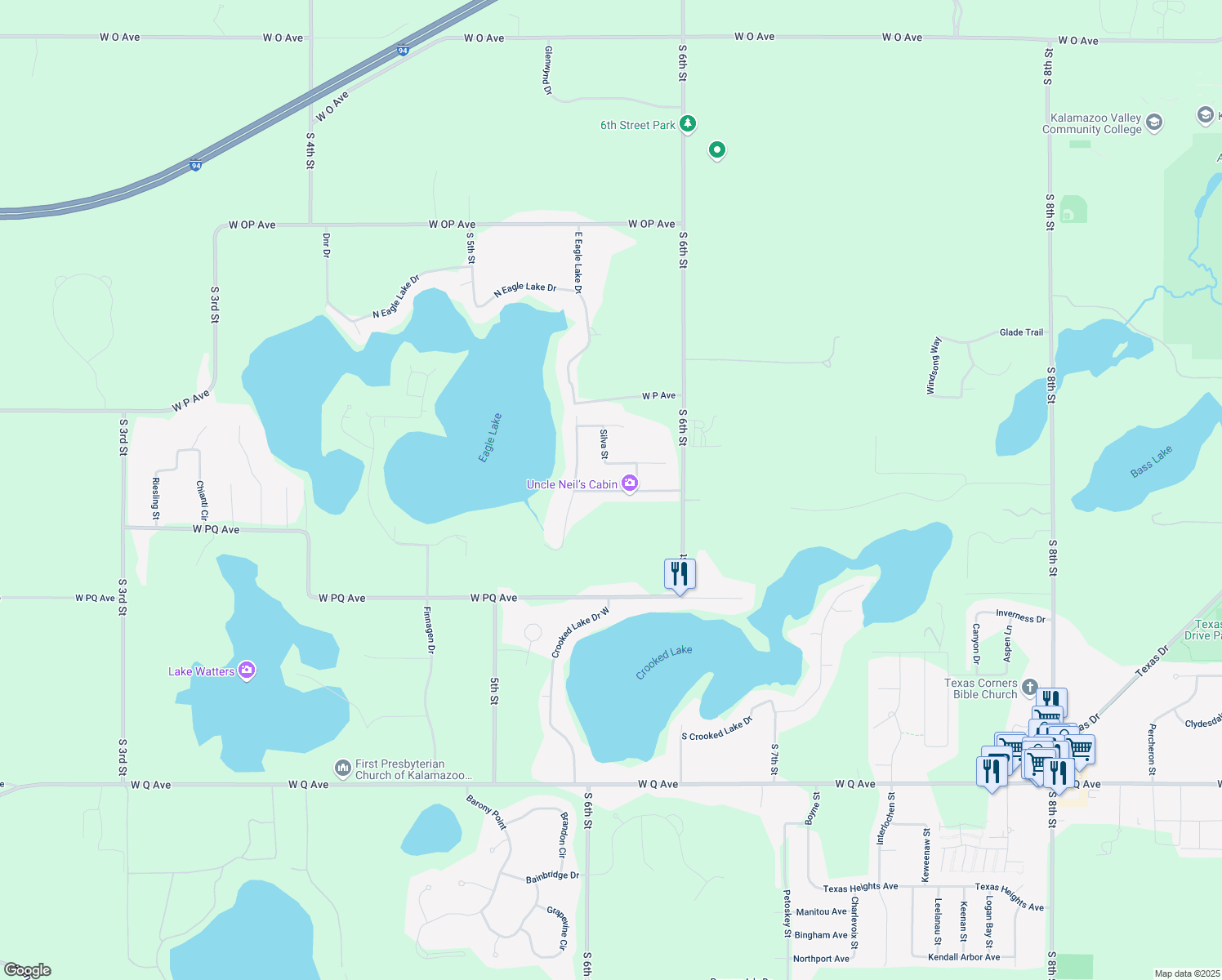 map of restaurants, bars, coffee shops, grocery stores, and more near 8192 Heritage Drive in Kalamazoo