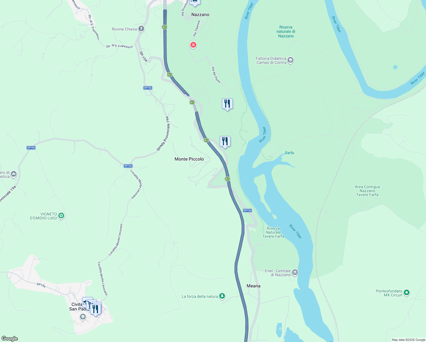 map of restaurants, bars, coffee shops, grocery stores, and more near 63 Via di Monte Piccolo in Città metropolitana di Roma Capitale