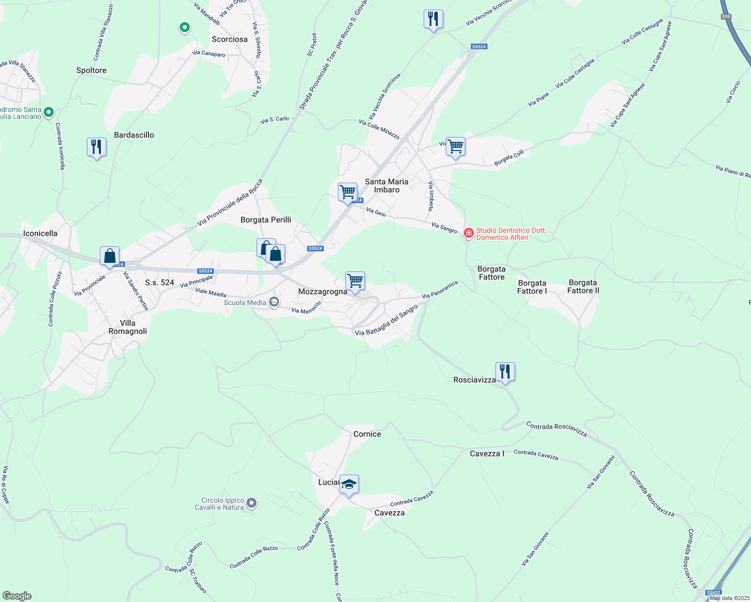 map of restaurants, bars, coffee shops, grocery stores, and more near in Mozzagrogna