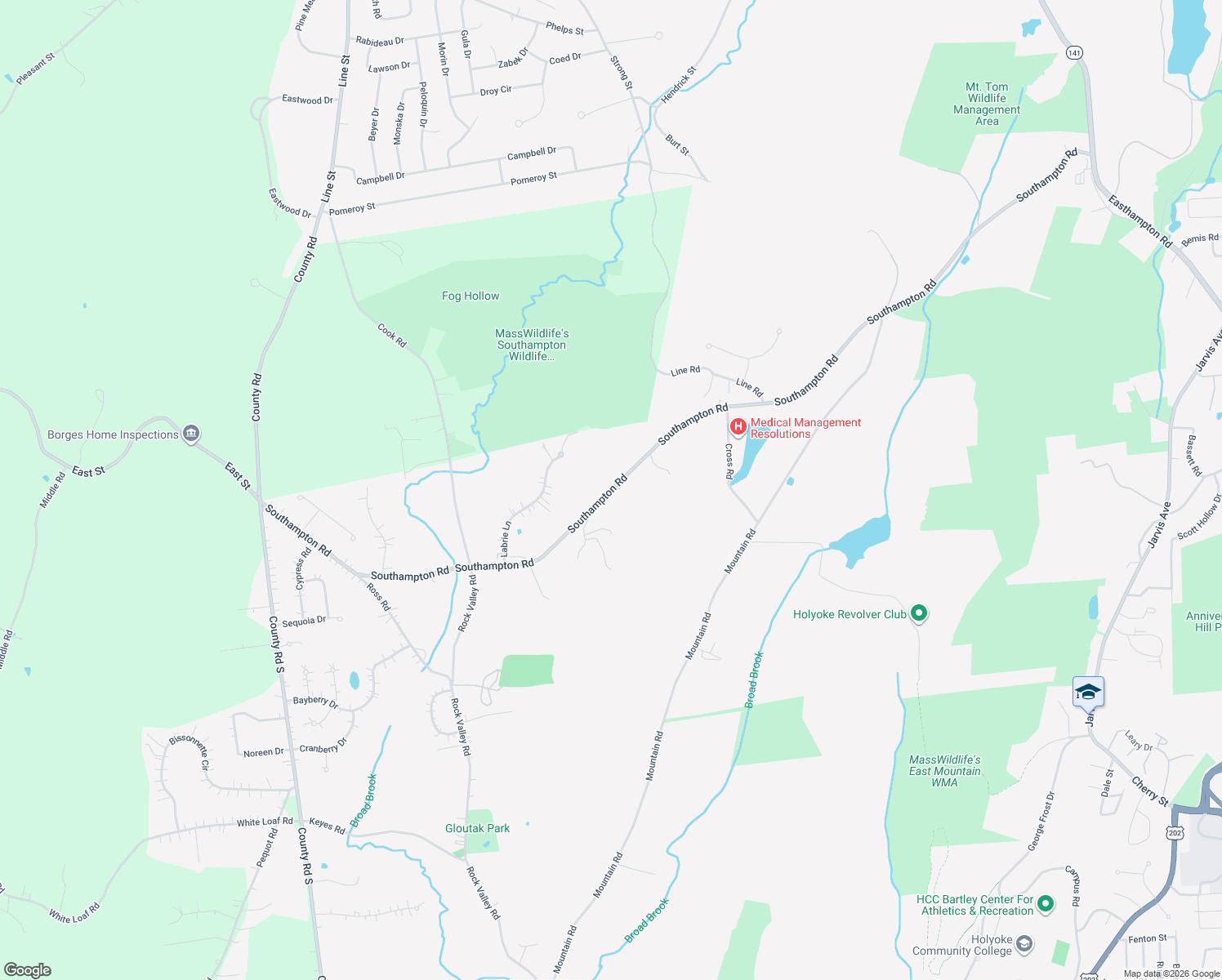 map of restaurants, bars, coffee shops, grocery stores, and more near 245 Southampton Road in Holyoke